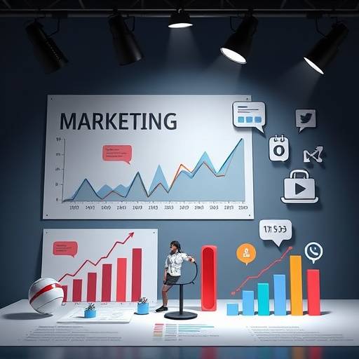 Digital Marketing course image featuring marketing charts and social media icons.